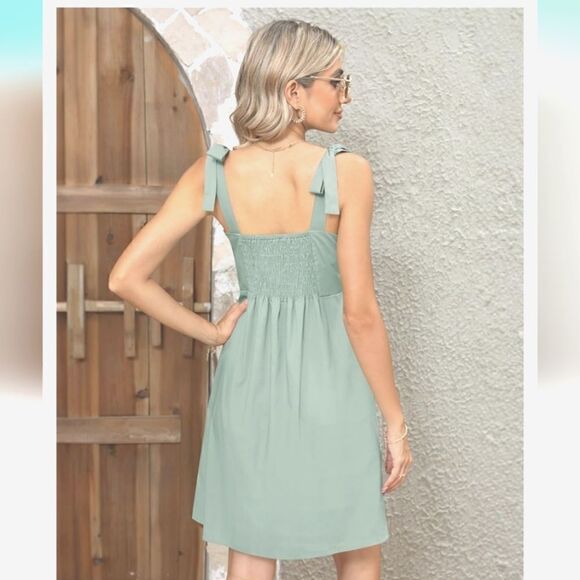 Clarisbelle shoulder tie cute mint green dress - Picture 9 of 13